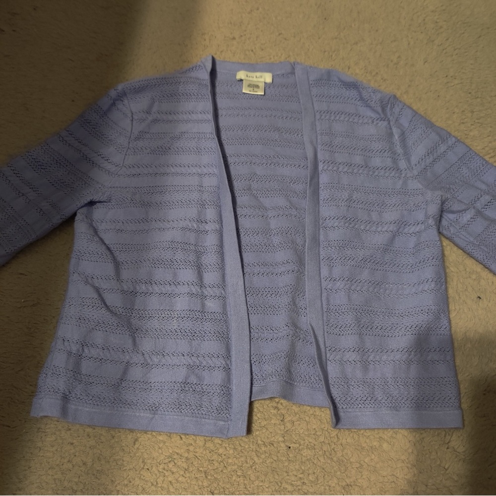 Kate Hill Light Purple Open Front Cardigan Faux Crochet Open Knit Size Small